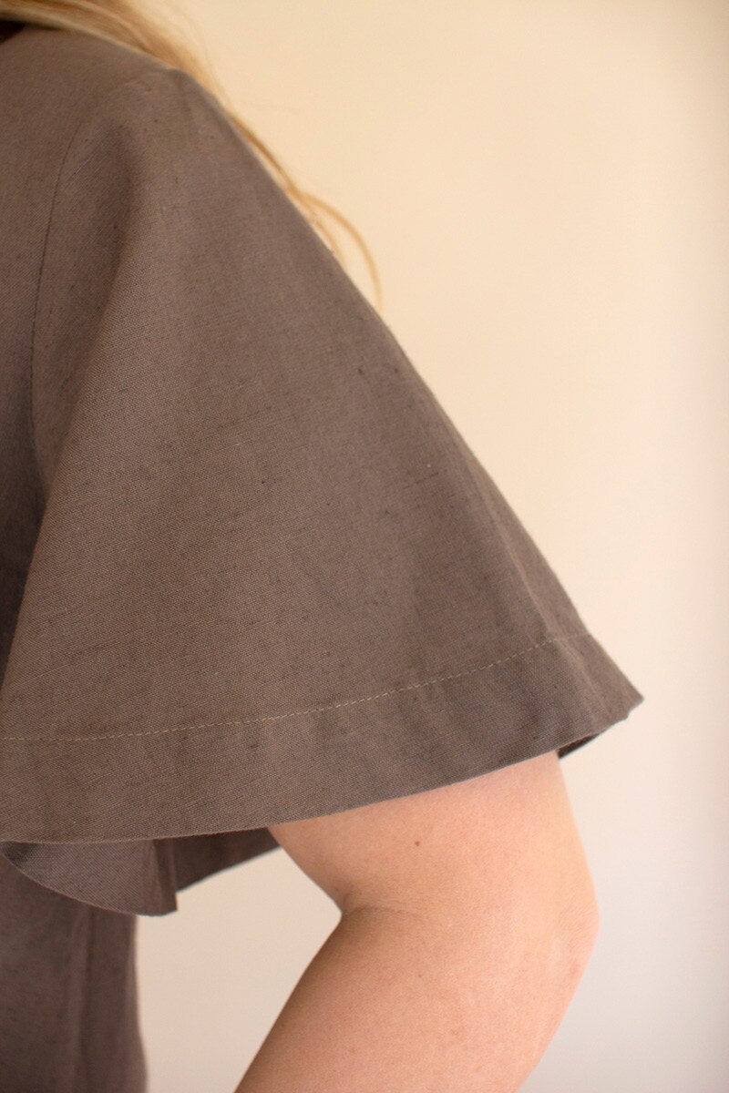 Oregano Short-Sleeve Button-Front Blouse with Collar