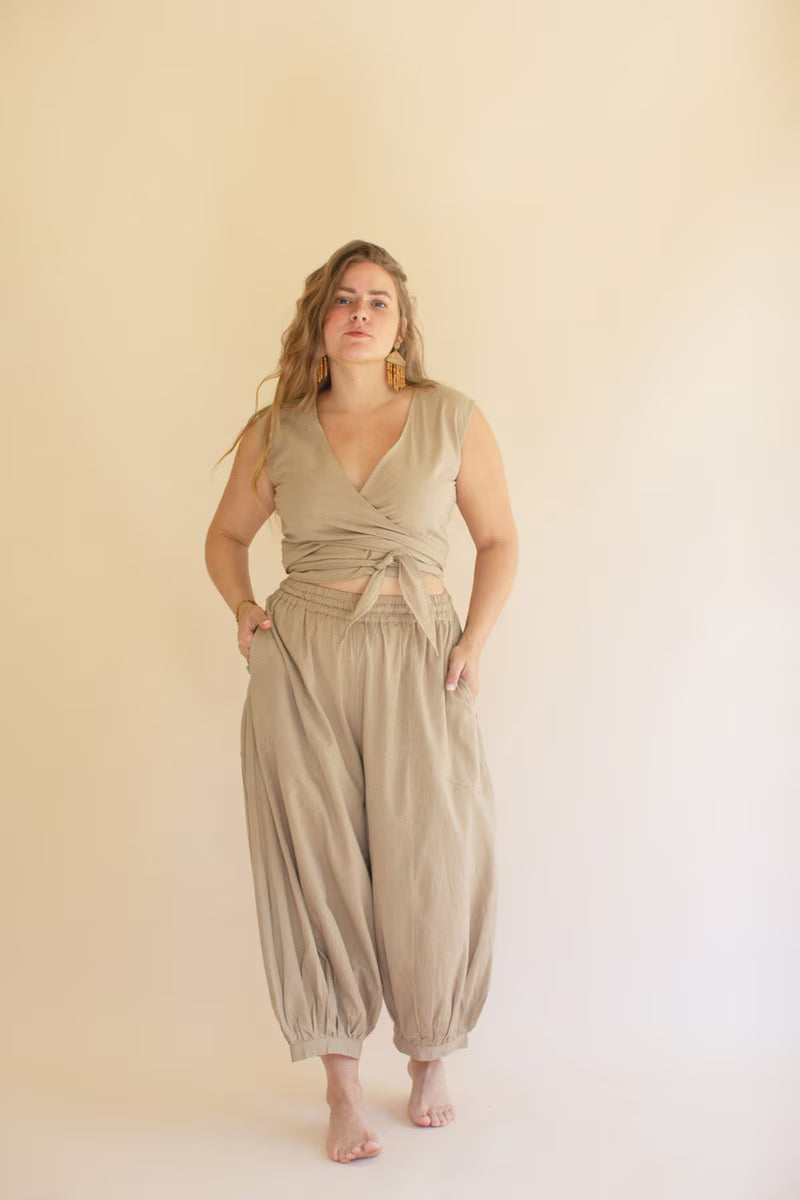 Oatmeal Drawstring Balloon Pant