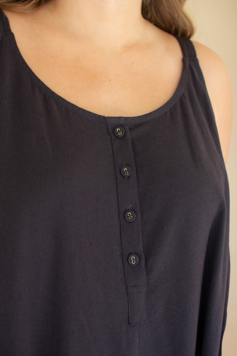 Adjustable Strap Flowy Jumper with Button Detail