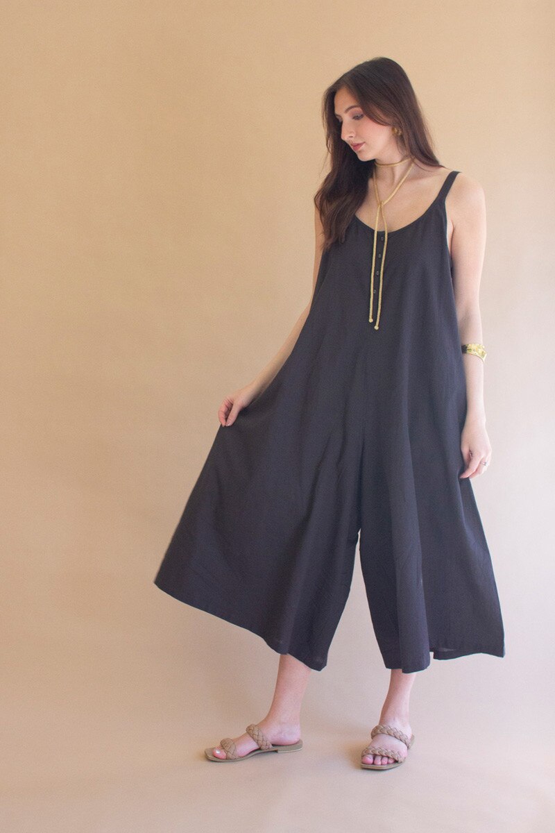 Adjustable Strap Flowy Jumper with Button Detail