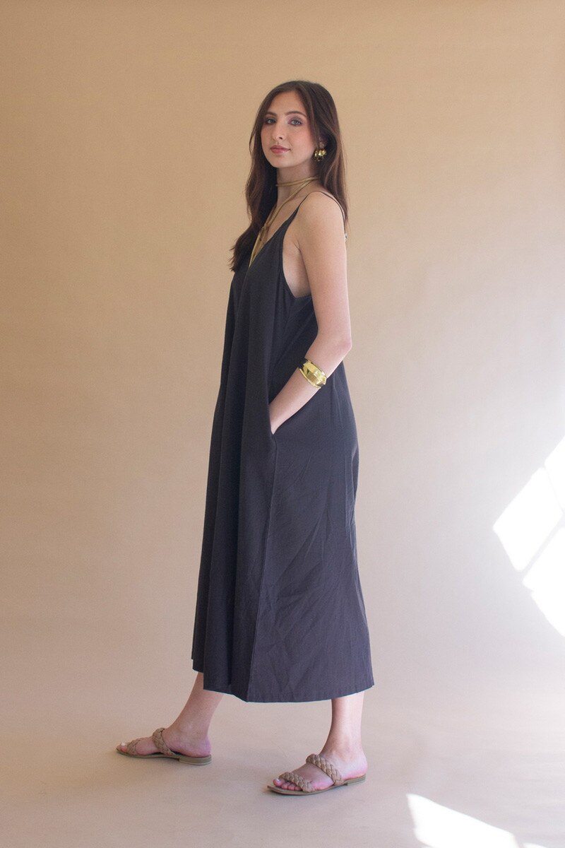 Adjustable Strap Flowy Jumper with Button Detail