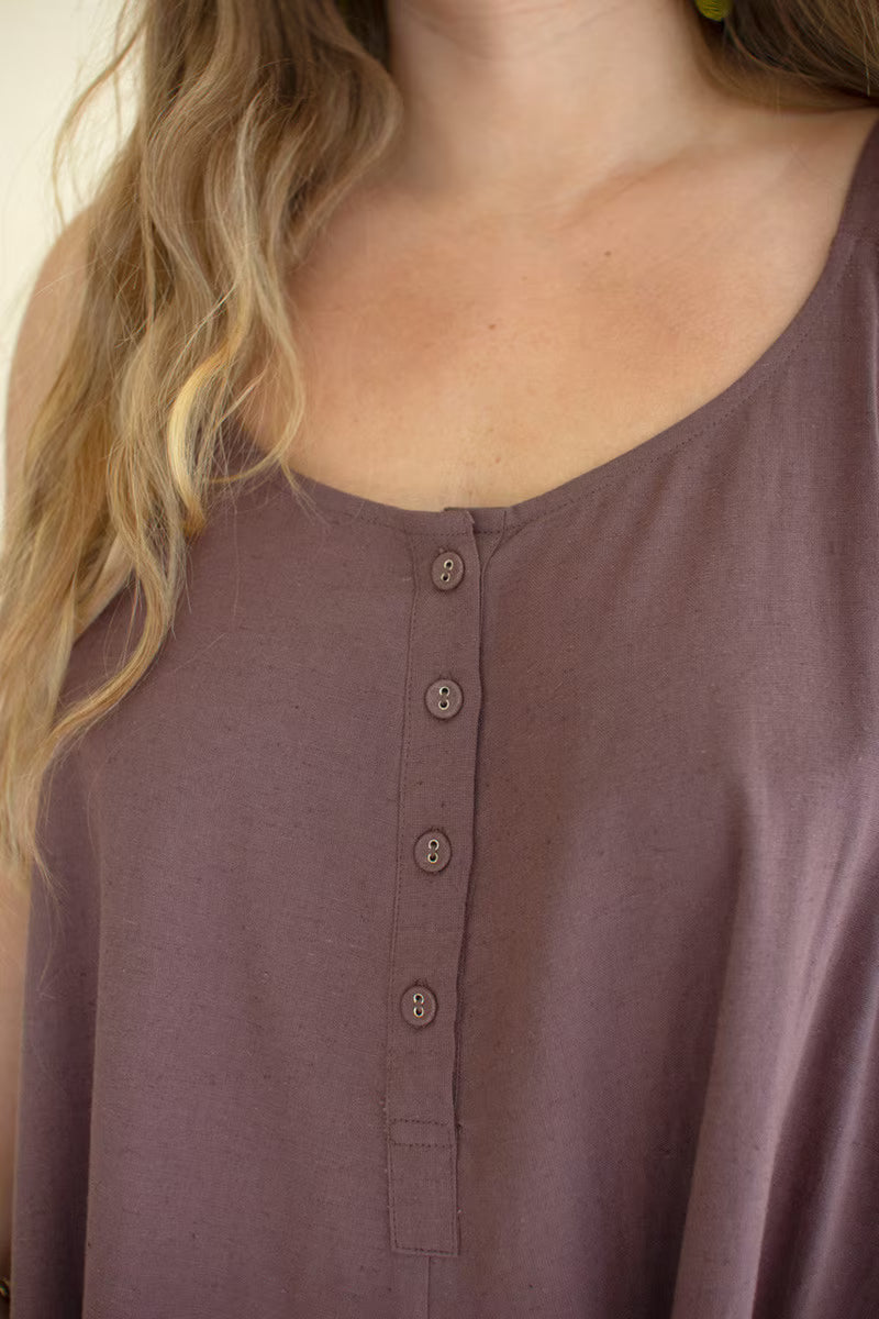 Mulberry Adjustable Strap Flowy Jumper with Button Detail