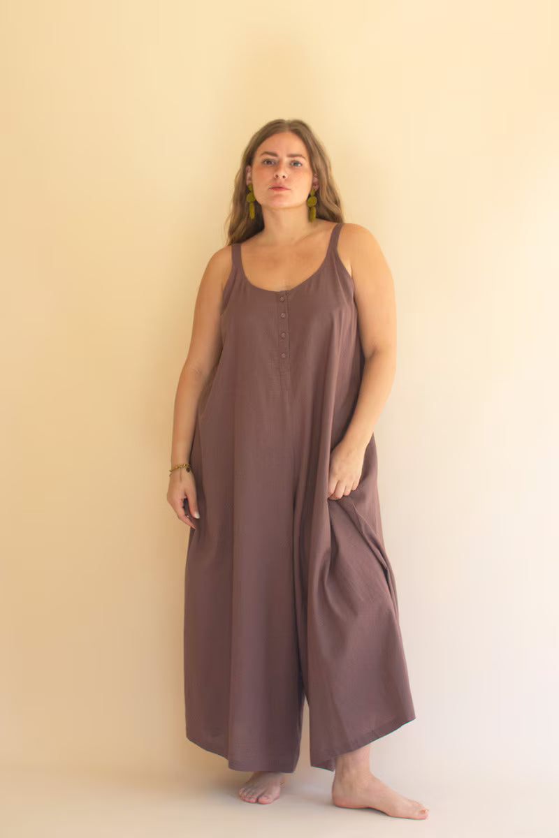 Mulberry Adjustable Strap Flowy Jumper with Button Detail