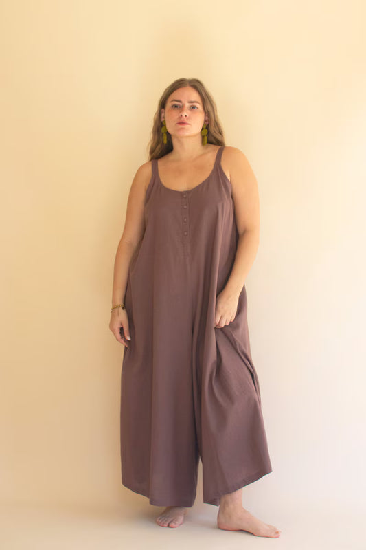 Mulberry Adjustable Strap Flowy Jumper with Button Detail