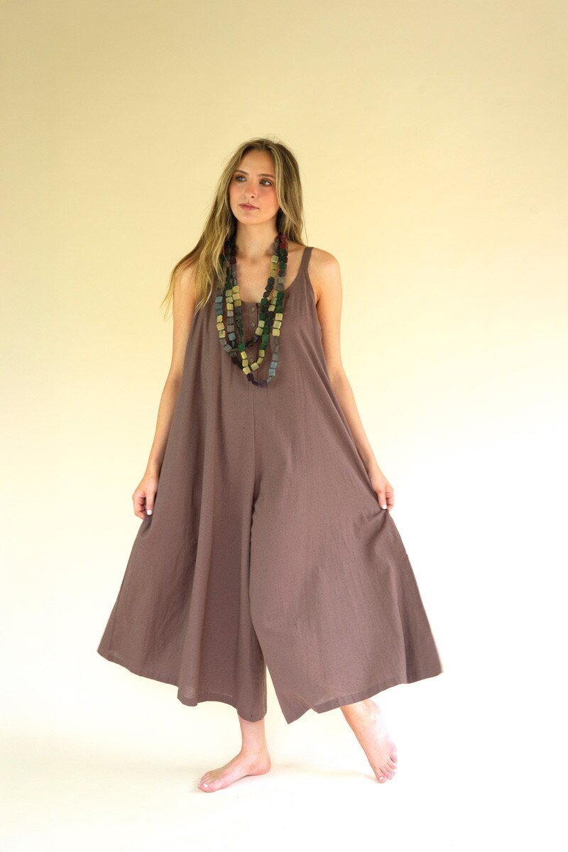 Mulberry Adjustable Strap Flowy Jumper with Button Detail