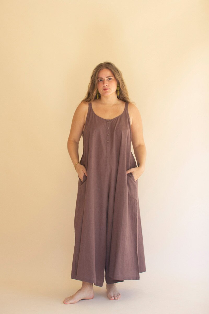 Mulberry Adjustable Strap Flowy Jumper with Button Detail