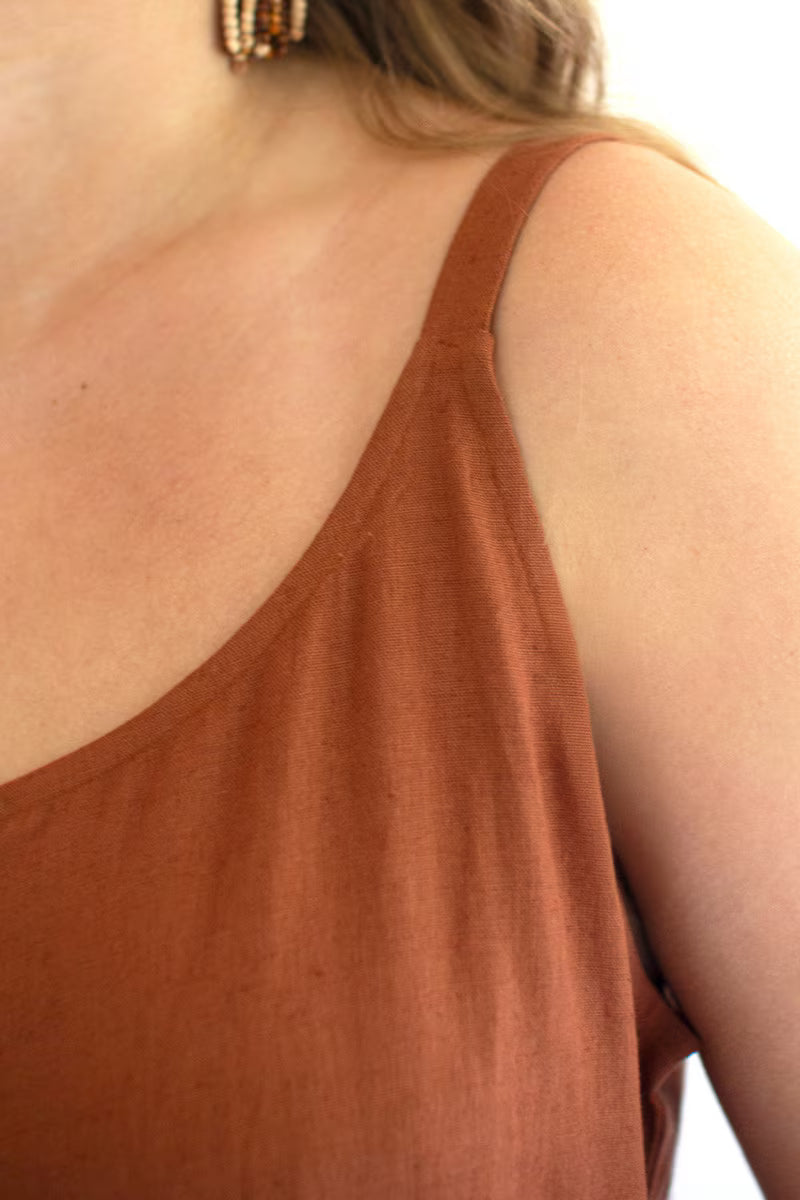 Cinnamon Adjustable Strap Flowy Jumper with Button Detail