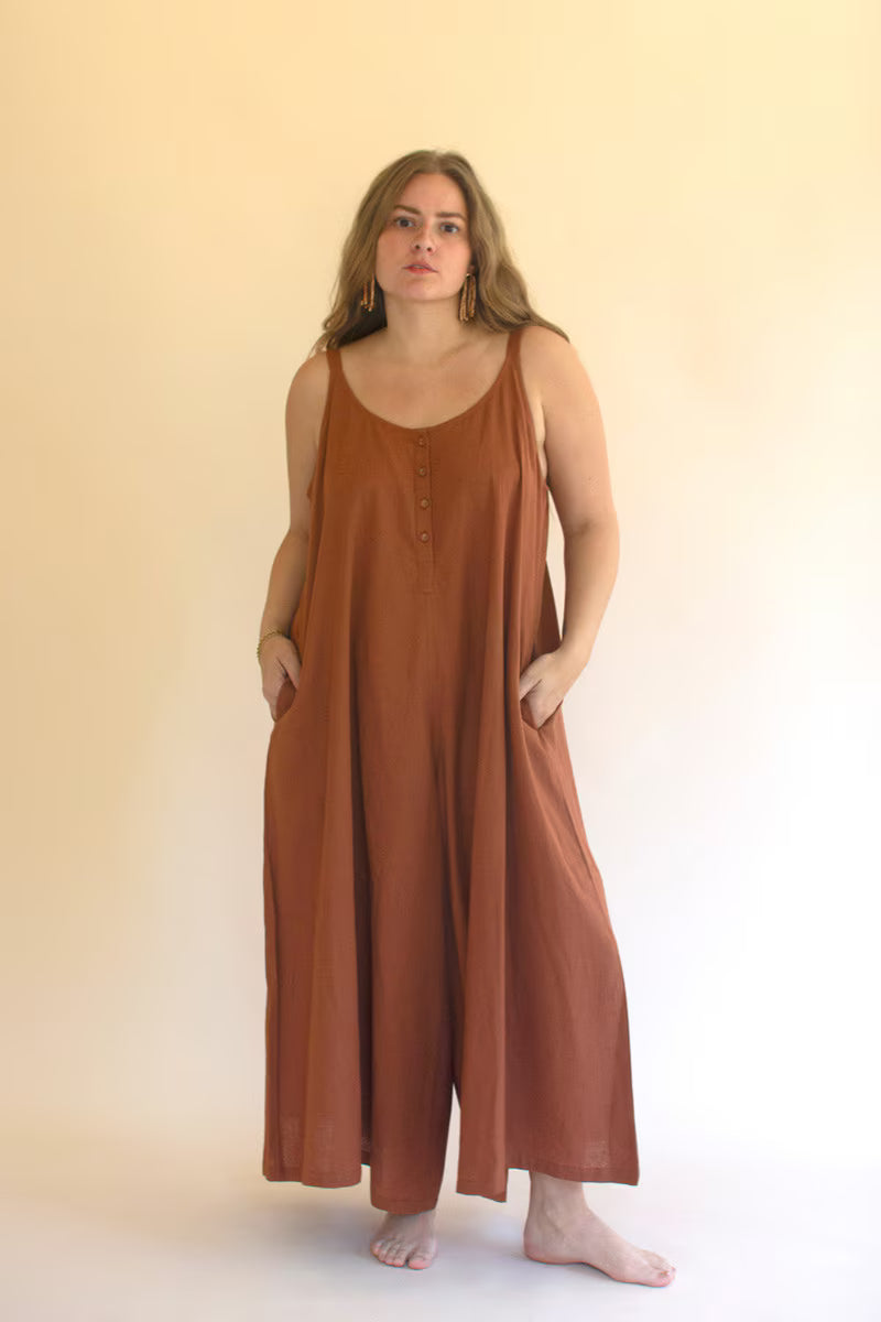 Cinnamon Adjustable Strap Flowy Jumper with Button Detail