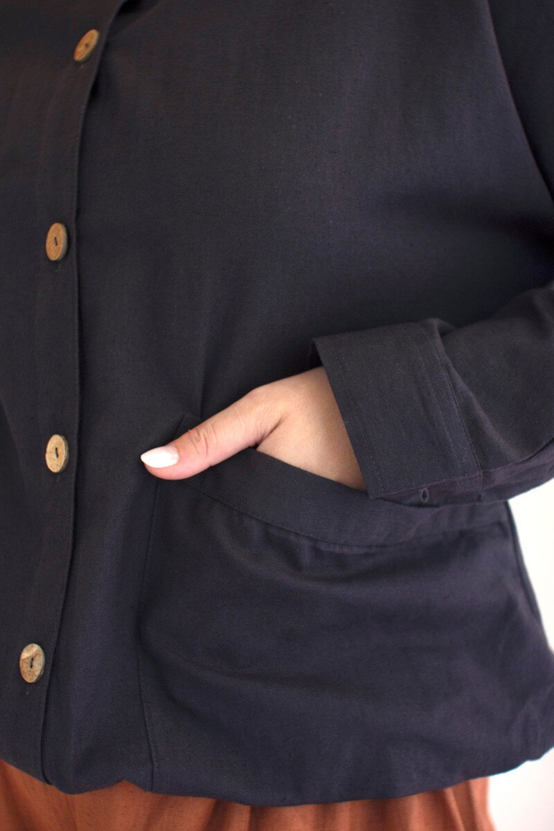 Midnight Lightweight Button-Front Bomber Jacket with Front Pockets