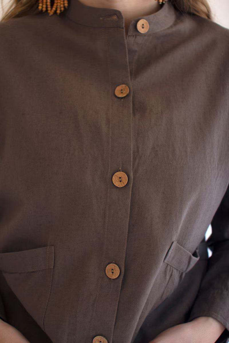 Oregano Lightweight Button-Front Bomber Jacket with Front Pockets