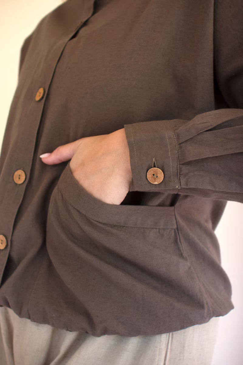 Oregano Lightweight Button-Front Bomber Jacket with Front Pockets