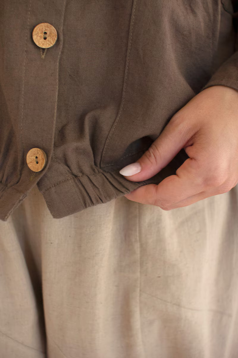 Oregano Lightweight Button-Front Bomber Jacket with Front Pockets