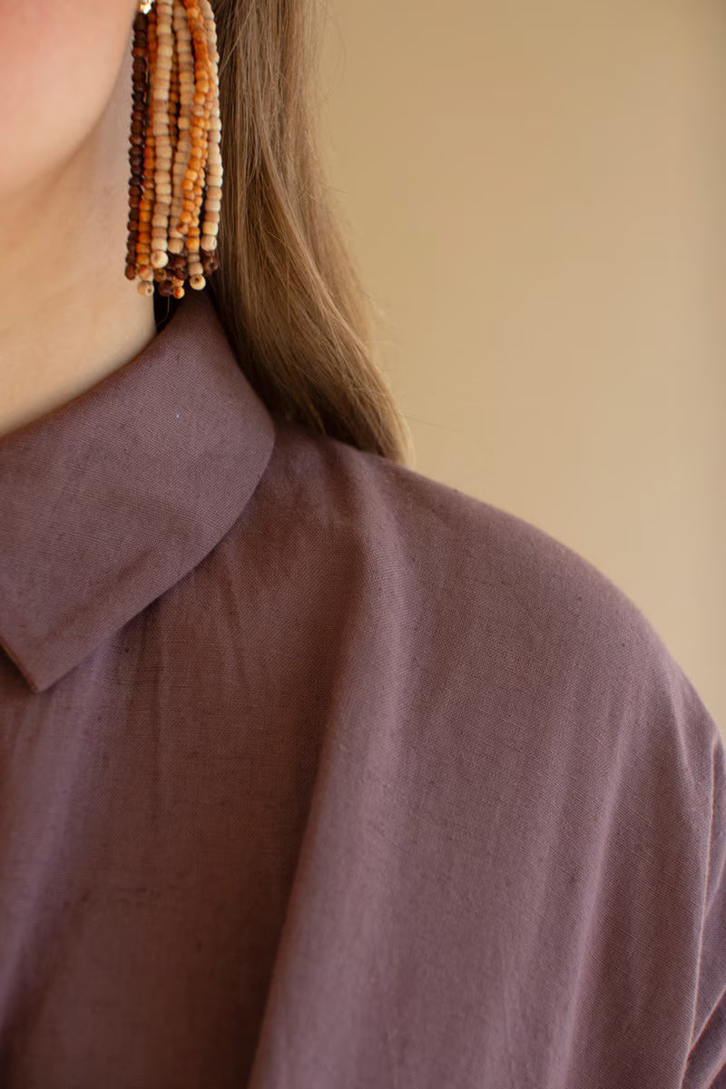 Mulberry Long-Sleeve Button-Front Dress with Front-Tie Detail