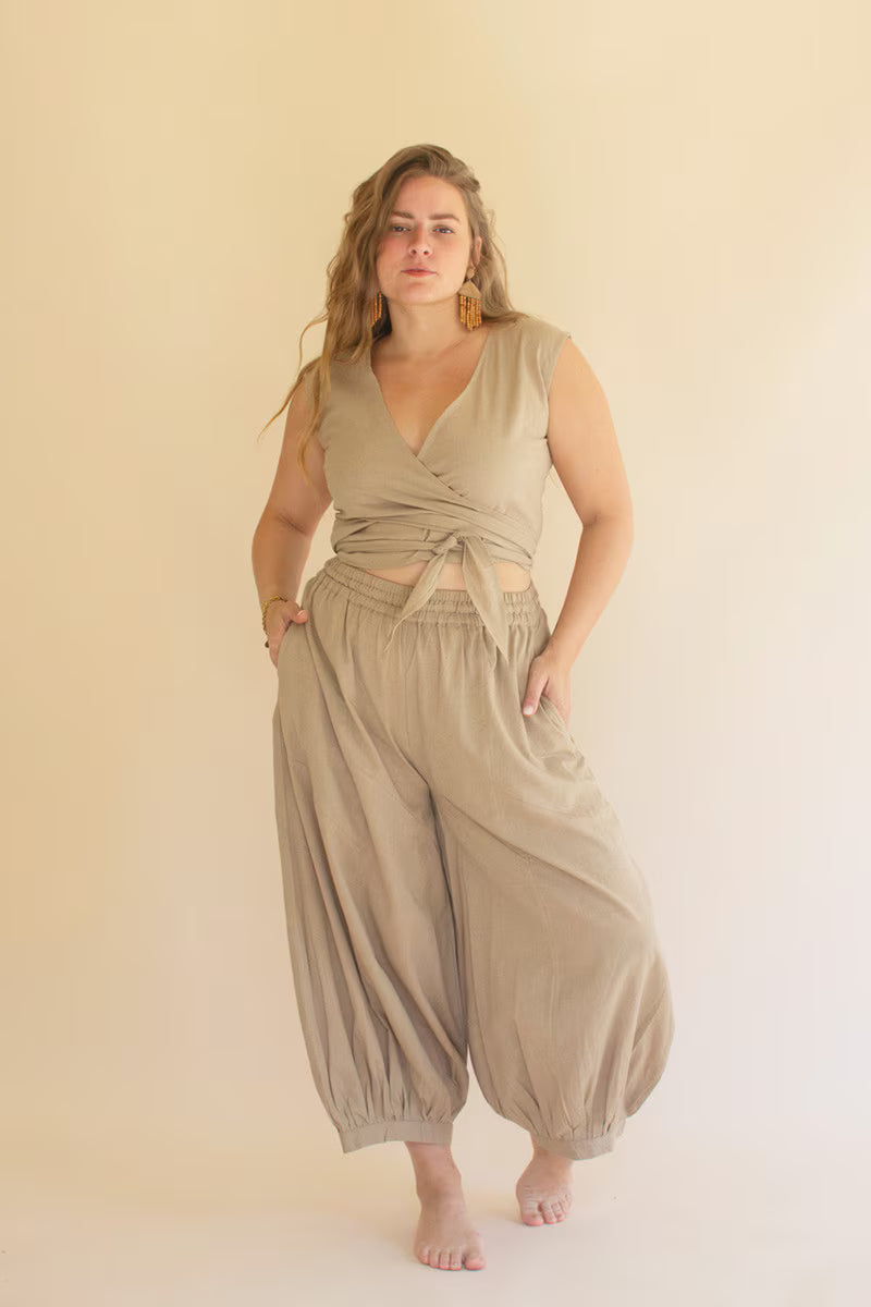 Oatmeal Convertible Wrap Blouse