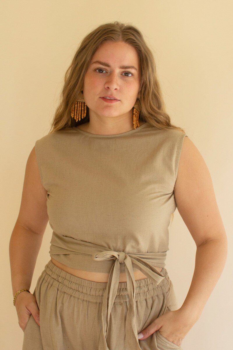 Oatmeal Convertible Wrap Blouse