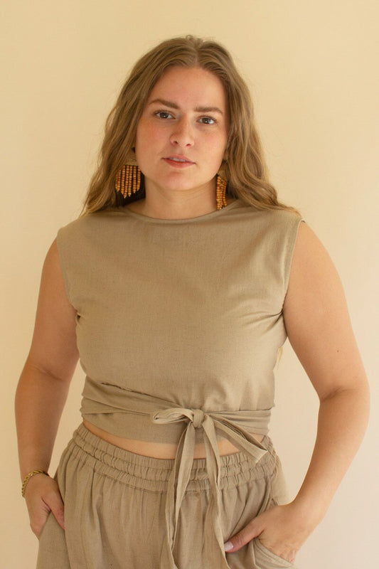 Oatmeal Convertible Wrap Blouse