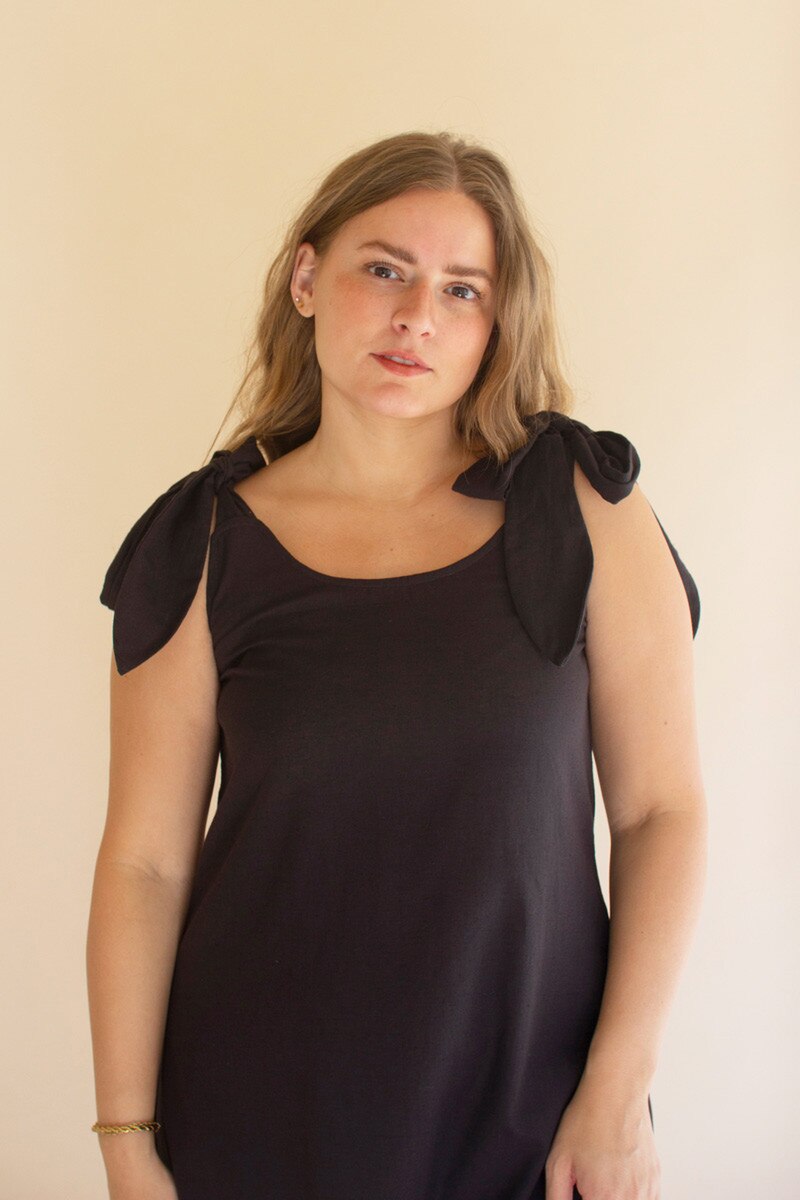 Midnight  Tie-Shoulder Dress with Pleated Hem