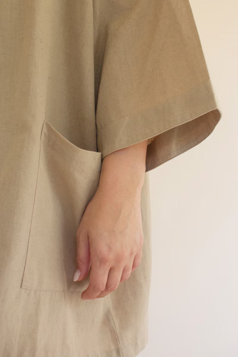 Oatmeal Short Kimono with Front Pockets