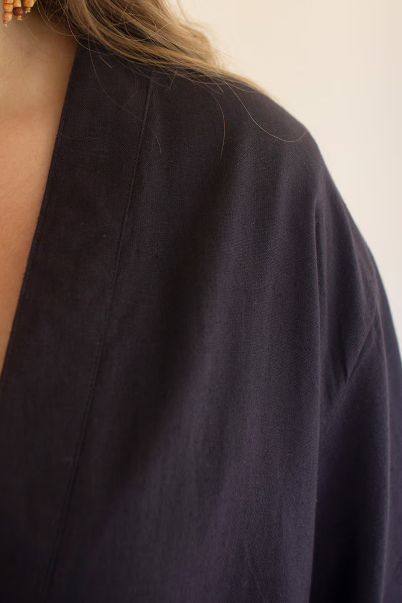 Midnight Short Kimono with Front Pockets