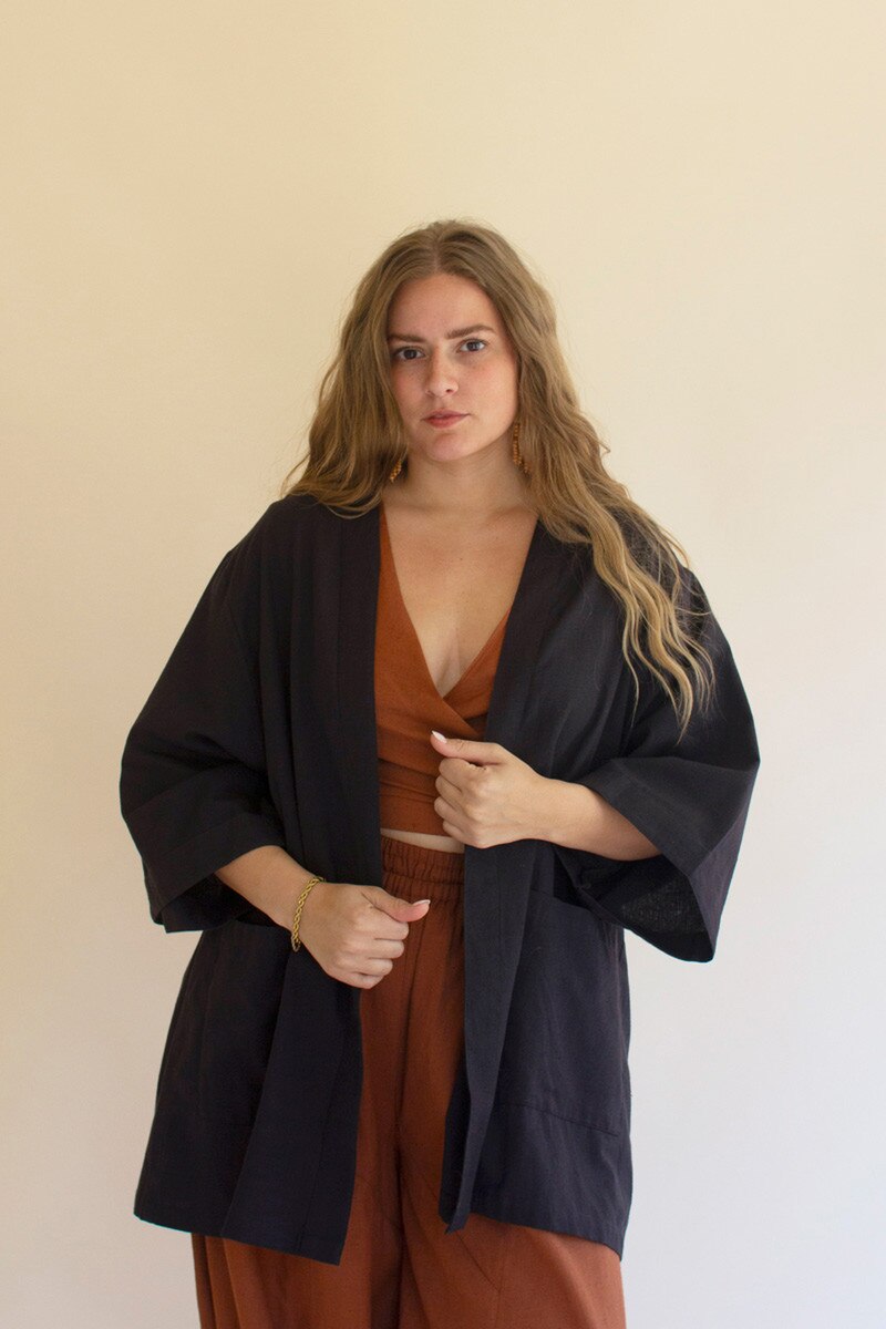 Midnight Short Kimono with Front Pockets
