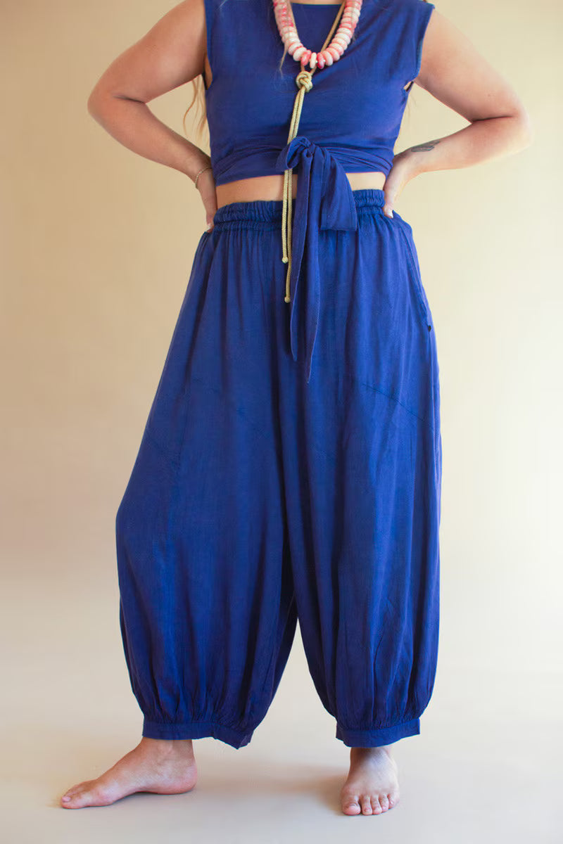 Blueberry Challis Drawstring Balloon Pant