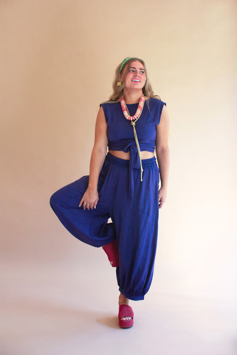 Blueberry Challis Drawstring Balloon Pant