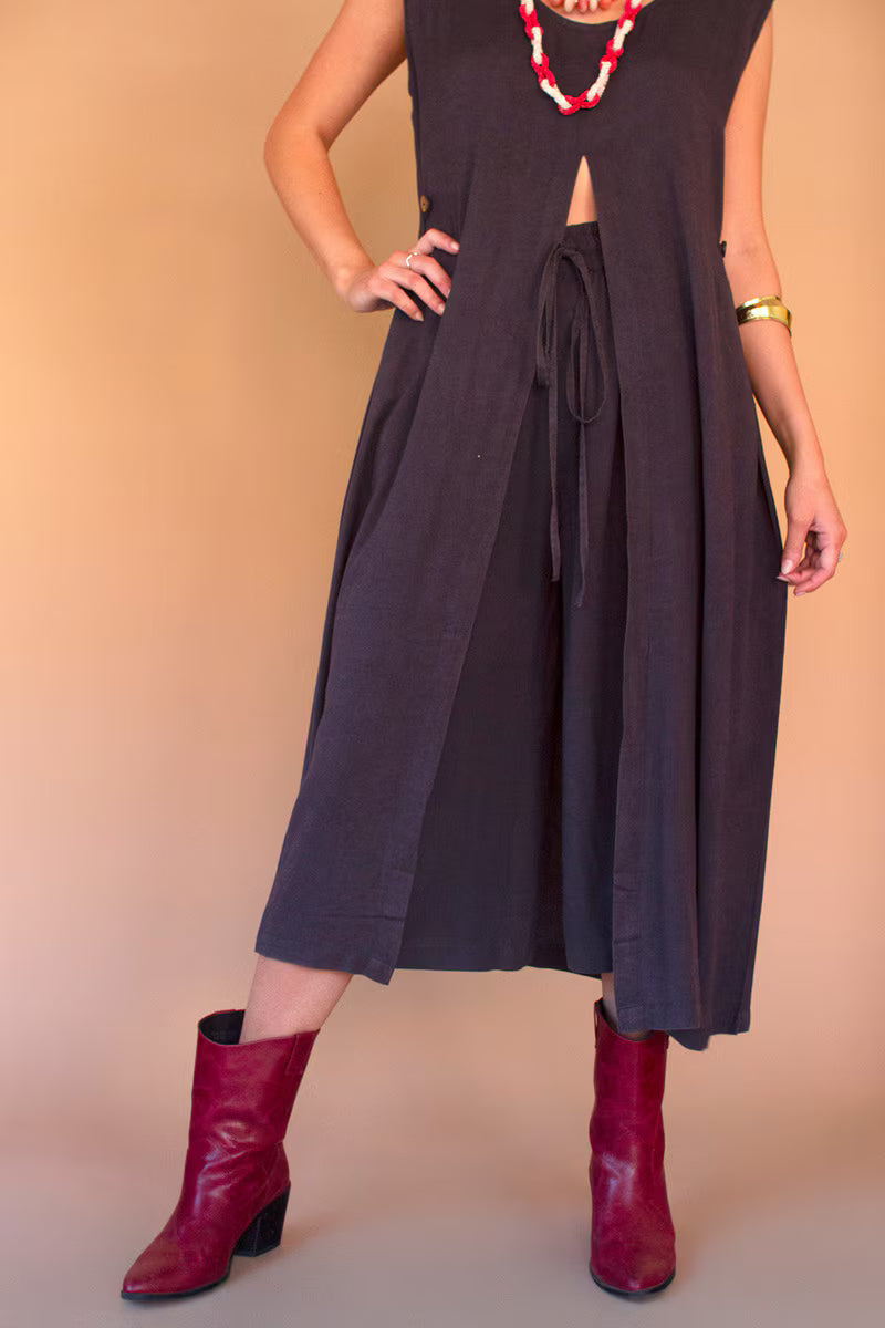 Midnight Elastic and Button Closure Waist Pant