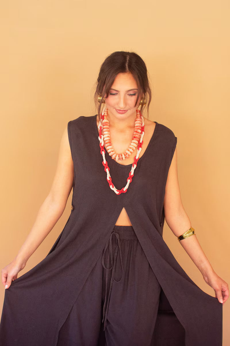Midnight Elastic and Button Closure Waist Pant