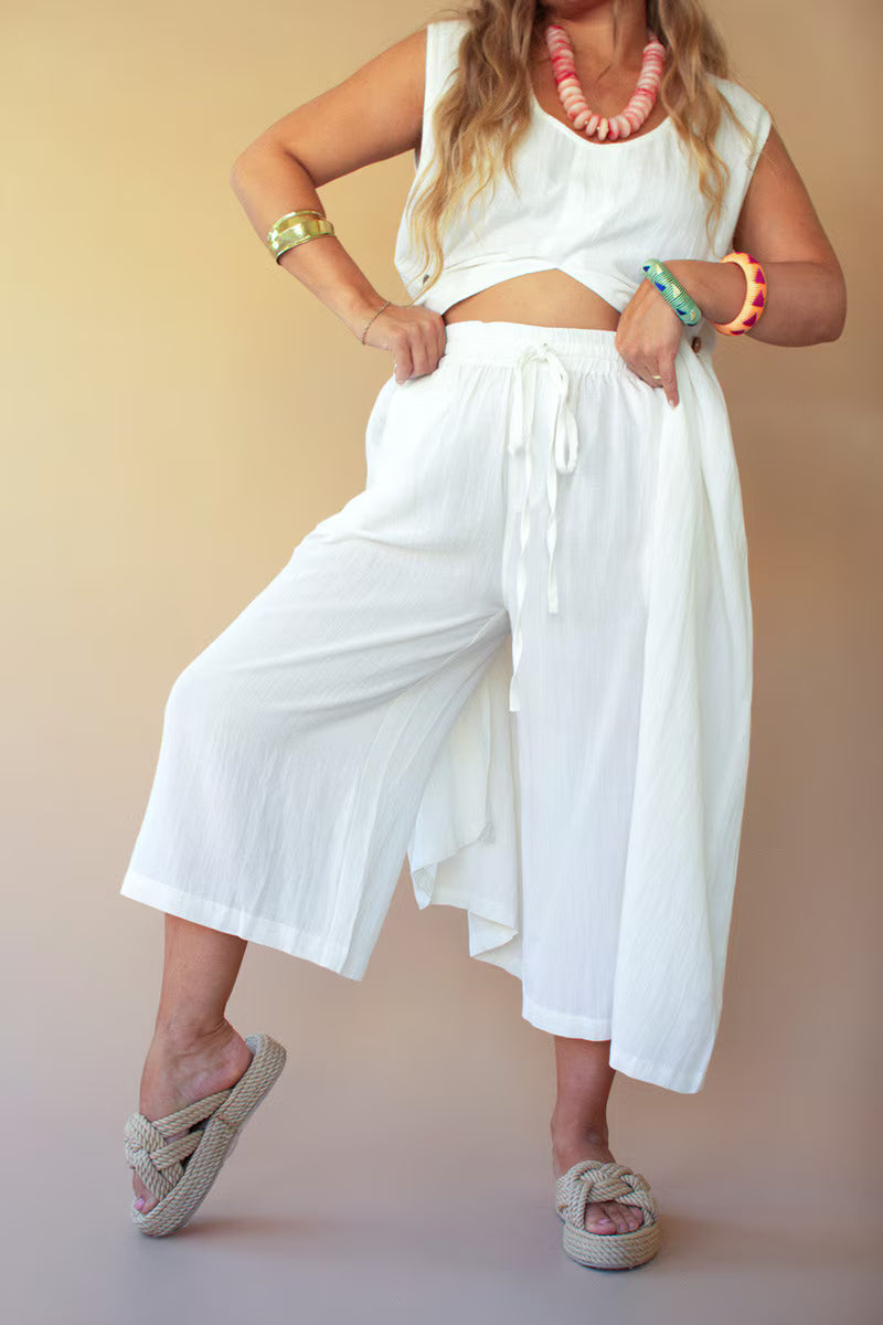 Cotton Elastic and Button Closure Waist Pant
