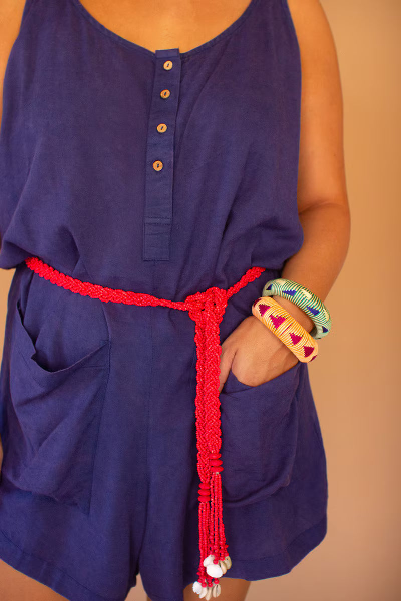 Blueberry Adjustable-Strap Short Jumper with Front Pockets
