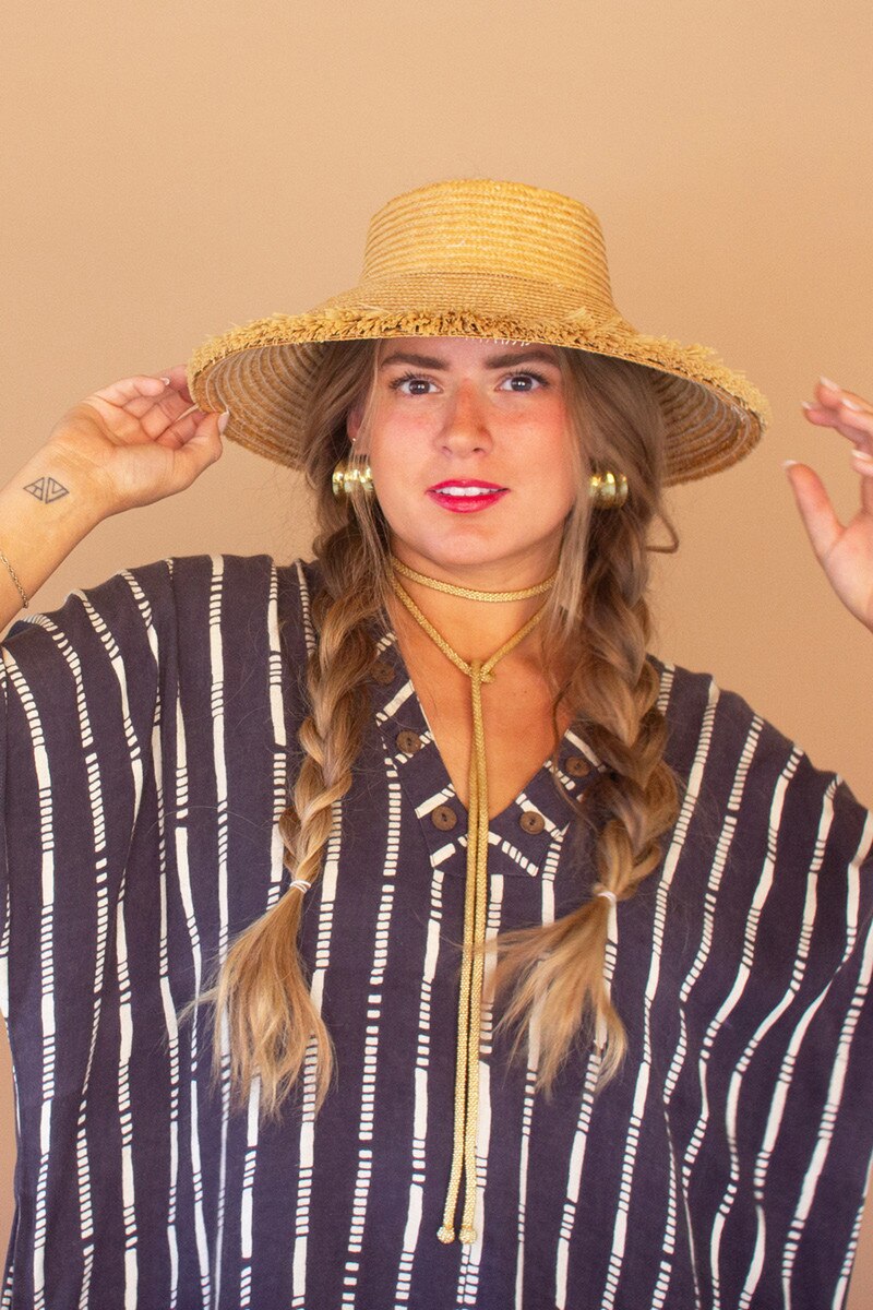 Striped Kaftan with Button Detail