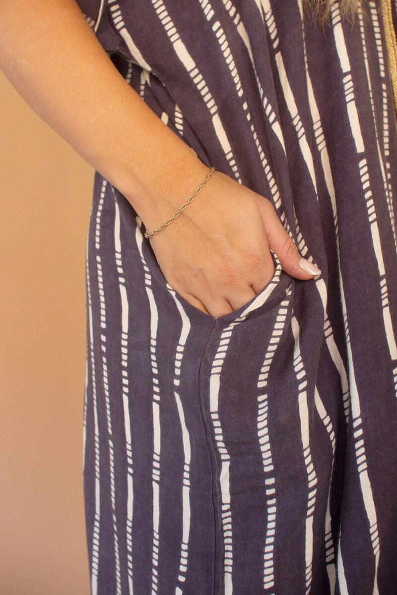 Striped Kaftan with Button Detail