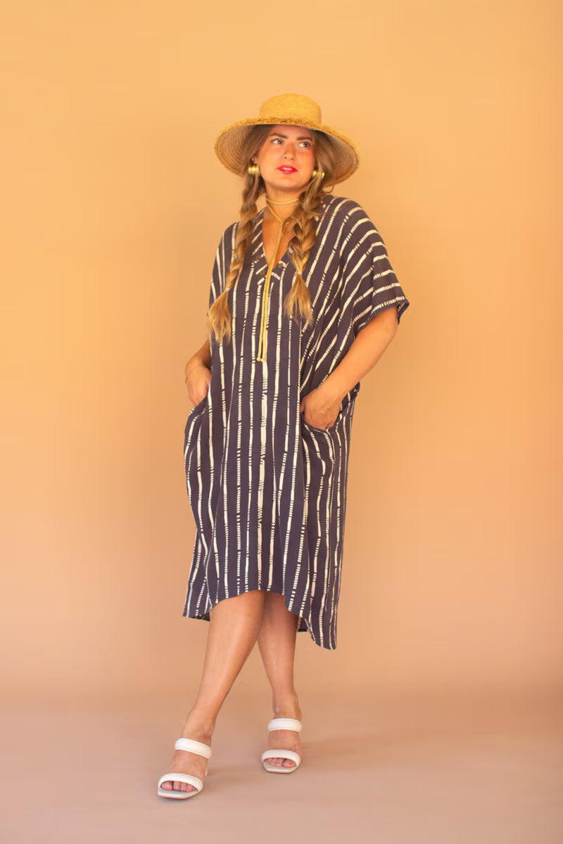 Striped Kaftan with Button Detail