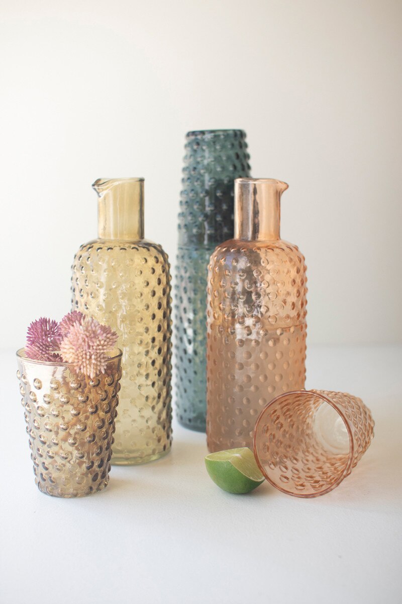Set of 3 Bubble Glass Carafes with Tumbler