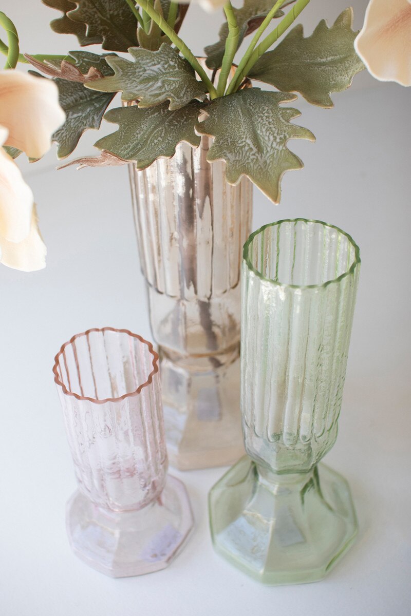 Set of 3 Fluted Glass Vases