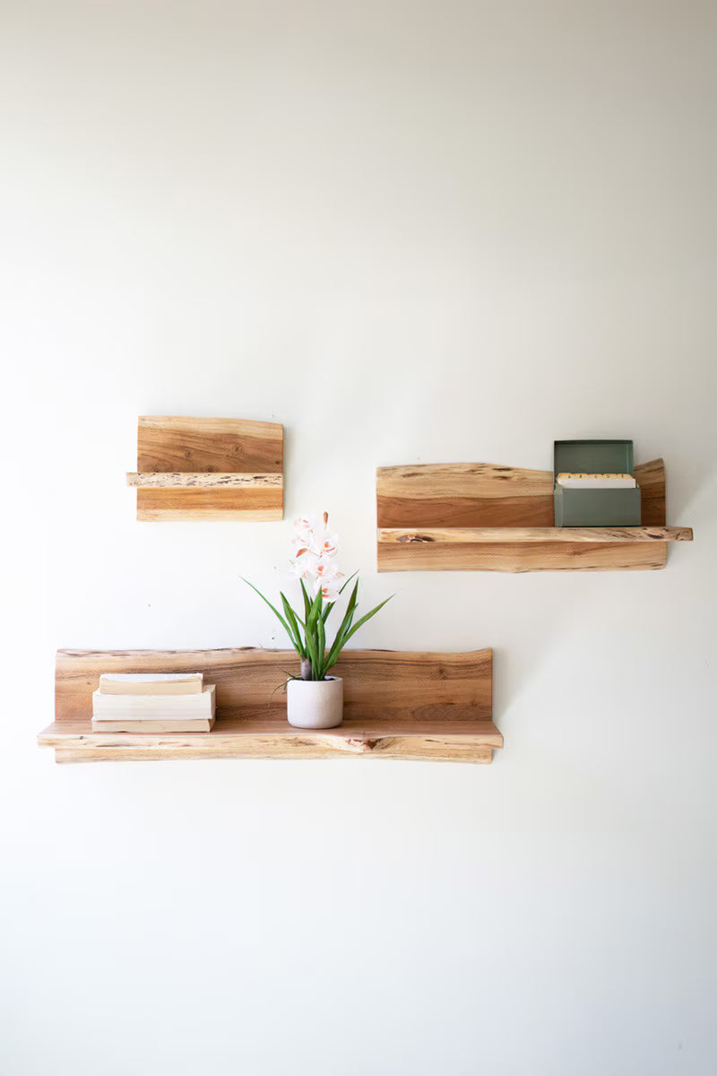 Set of 3 Live-Edge Acacia Wood Floating Shelves