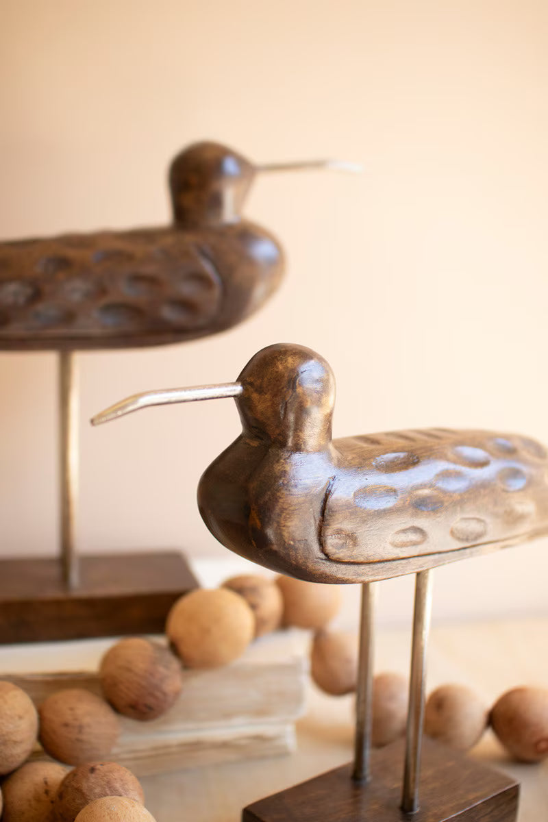 Set of 2 Carved Wooden Shorebirds on Stands