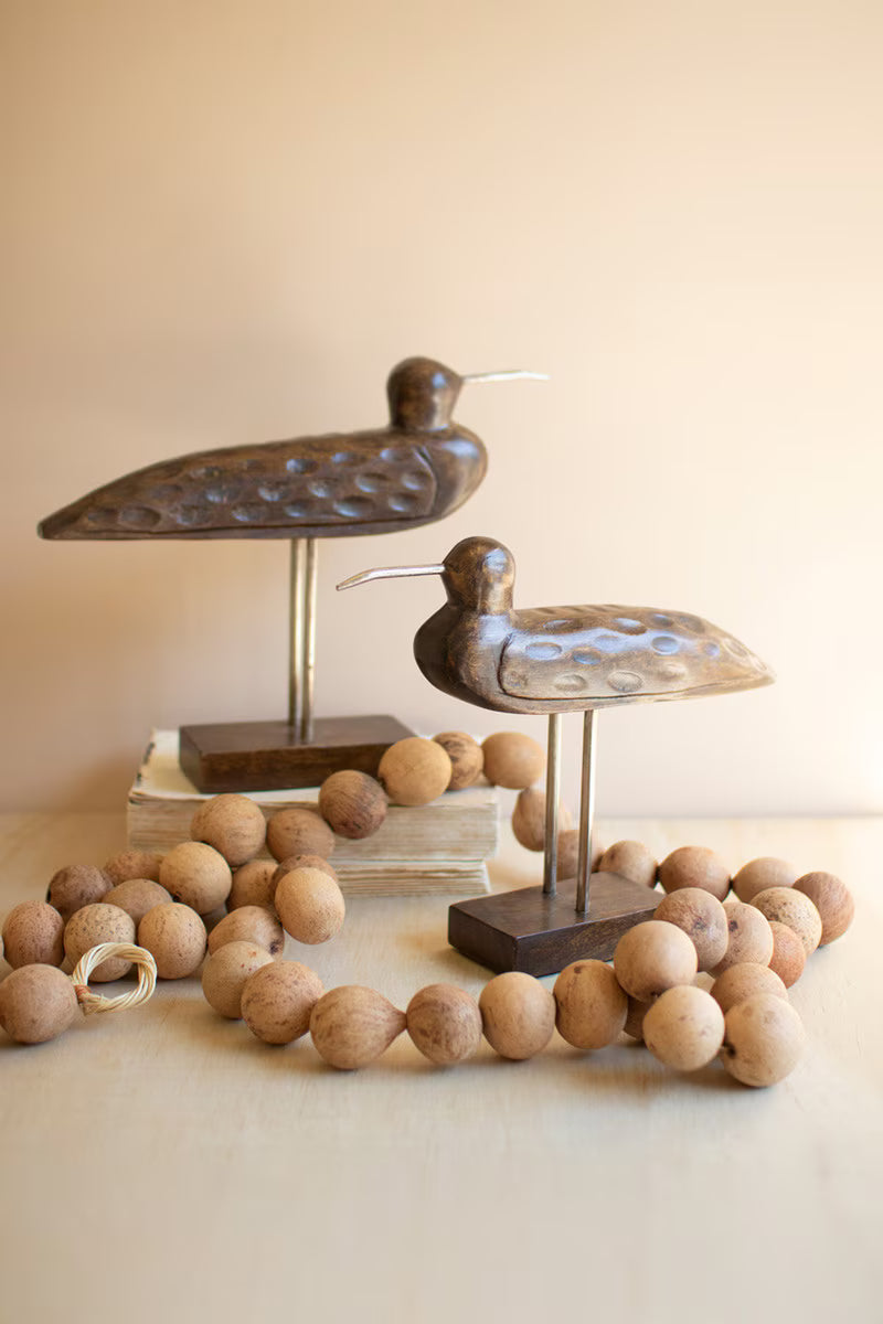 Set of 2 Carved Wooden Shorebirds on Stands