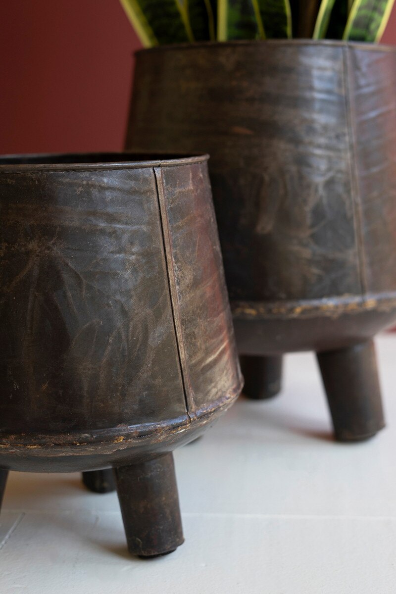Set of 2 Hand-Hammered Iron Planters with Legs