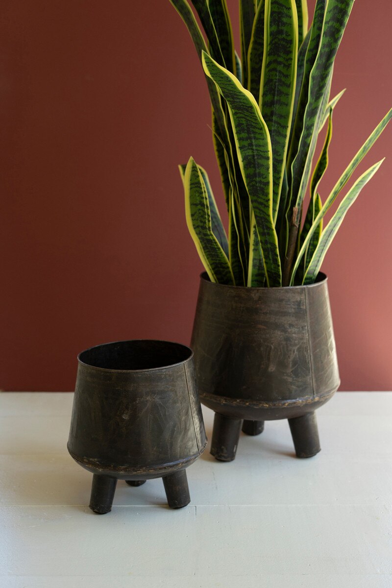 Set of 2 Hand-Hammered Iron Planters with Legs