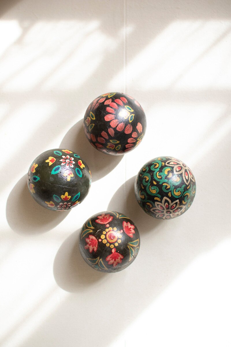 Set of 4 Hand Painted Wooden Spheres