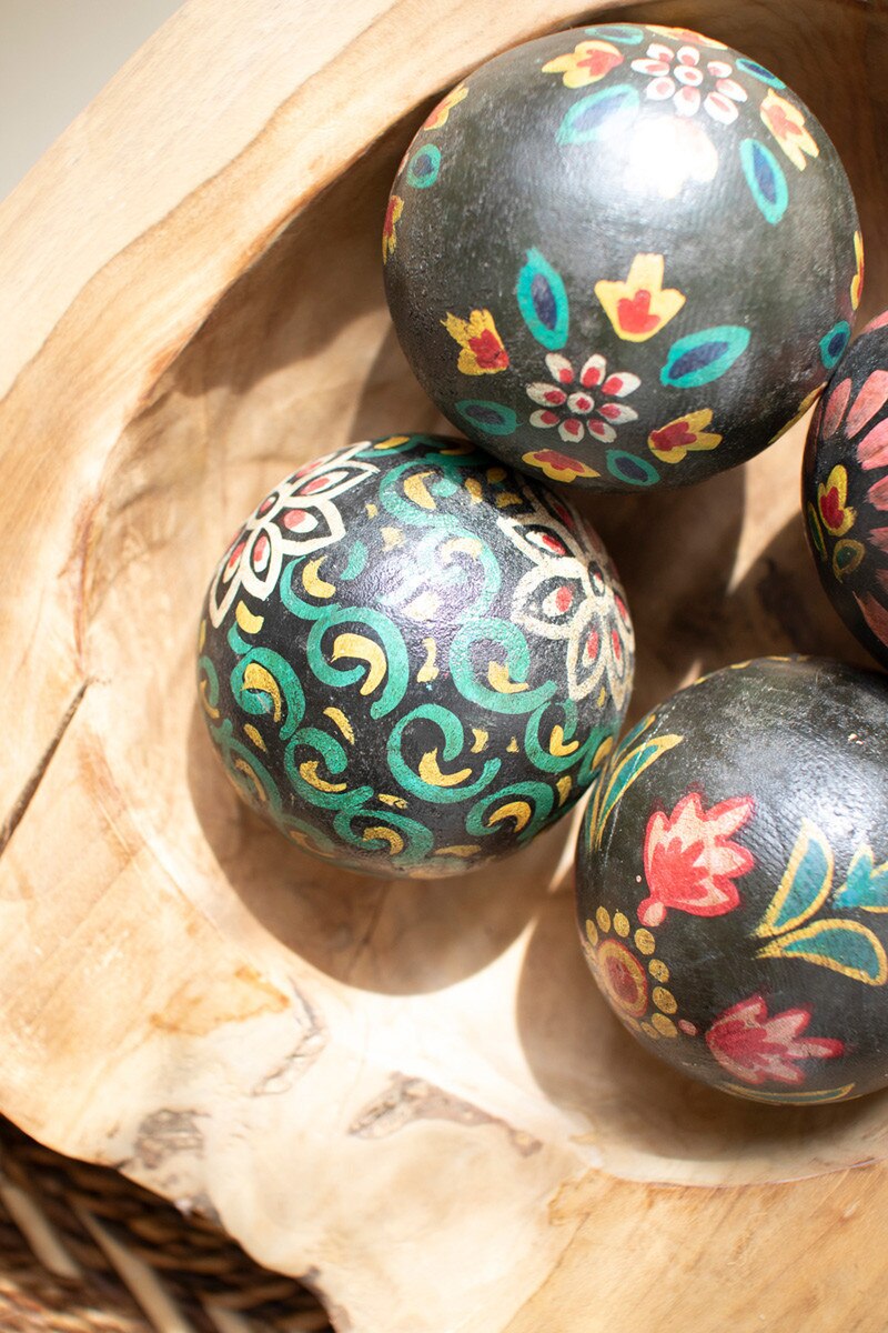Set of 4 Hand Painted Wooden Spheres