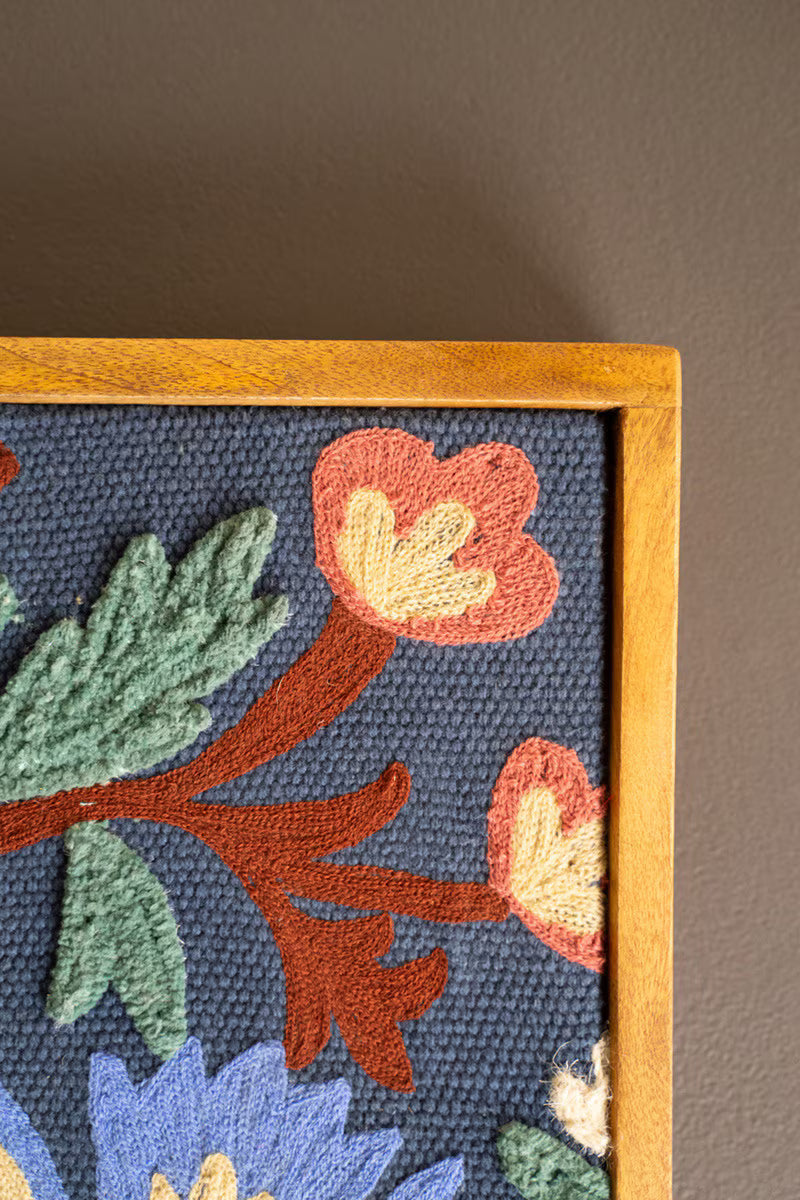 Framed Hand-Hooked Art with Birds and Flowers