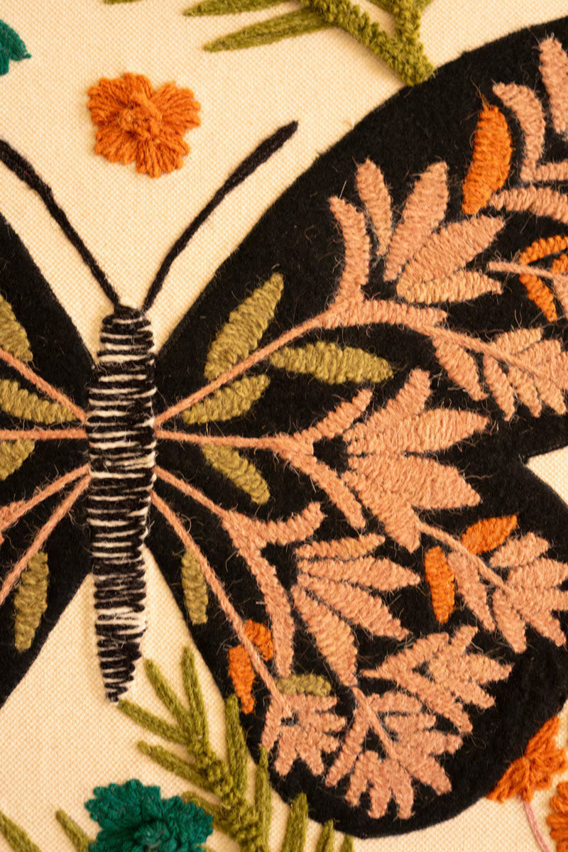 Framed Hand-Hooked Art with Butterfly and Flowers
