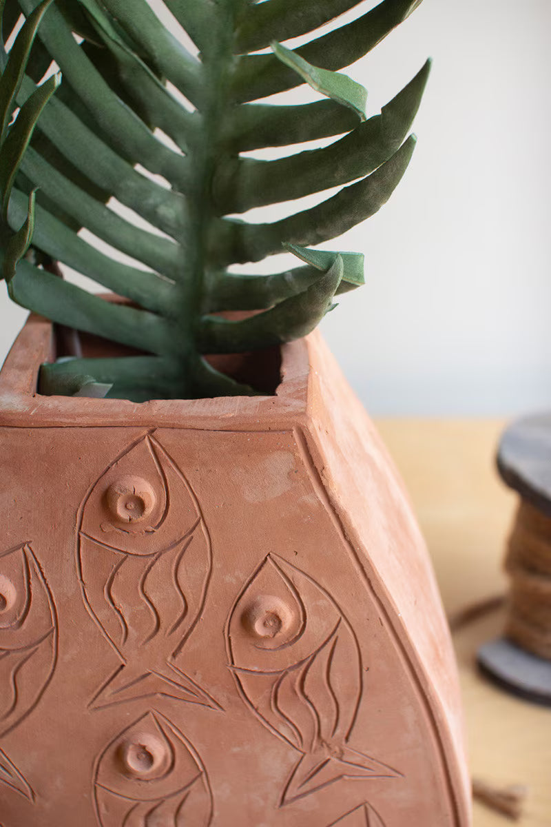 Terracotta Vase with Fish Detail