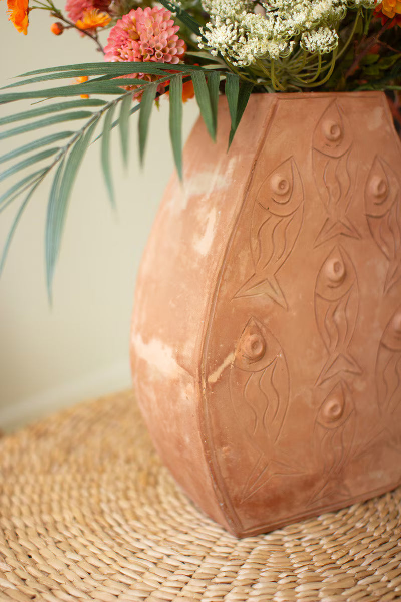 Terracotta Vase with Fish Detail