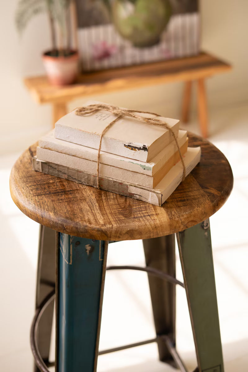 Recycled Metal Bar Stool with Wooden Top