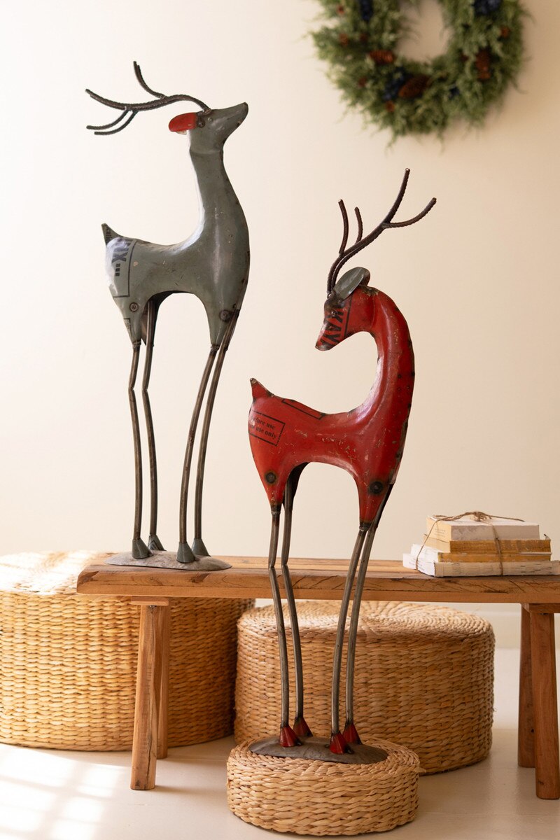 Set of 2 Recycled Iron Deer