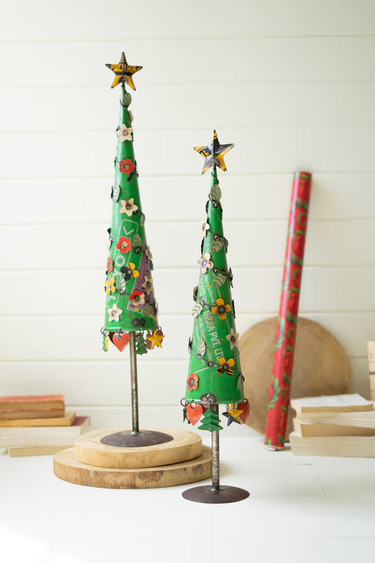 Set of 2 Recycled Iron Christmas Trees