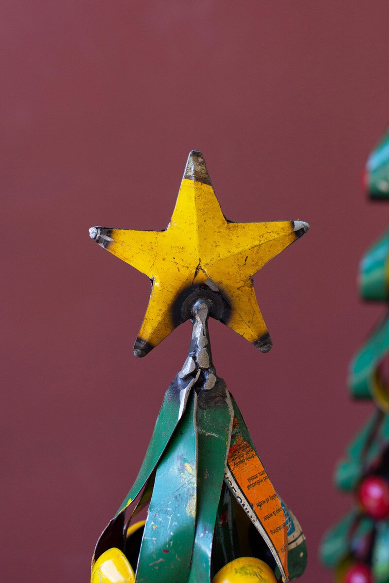 Set of 2 Recycled Metal Christmas Trees with Apples & Lemons